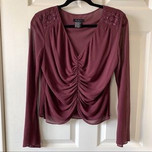 Sheer 100% Silk Embroidered Blouse